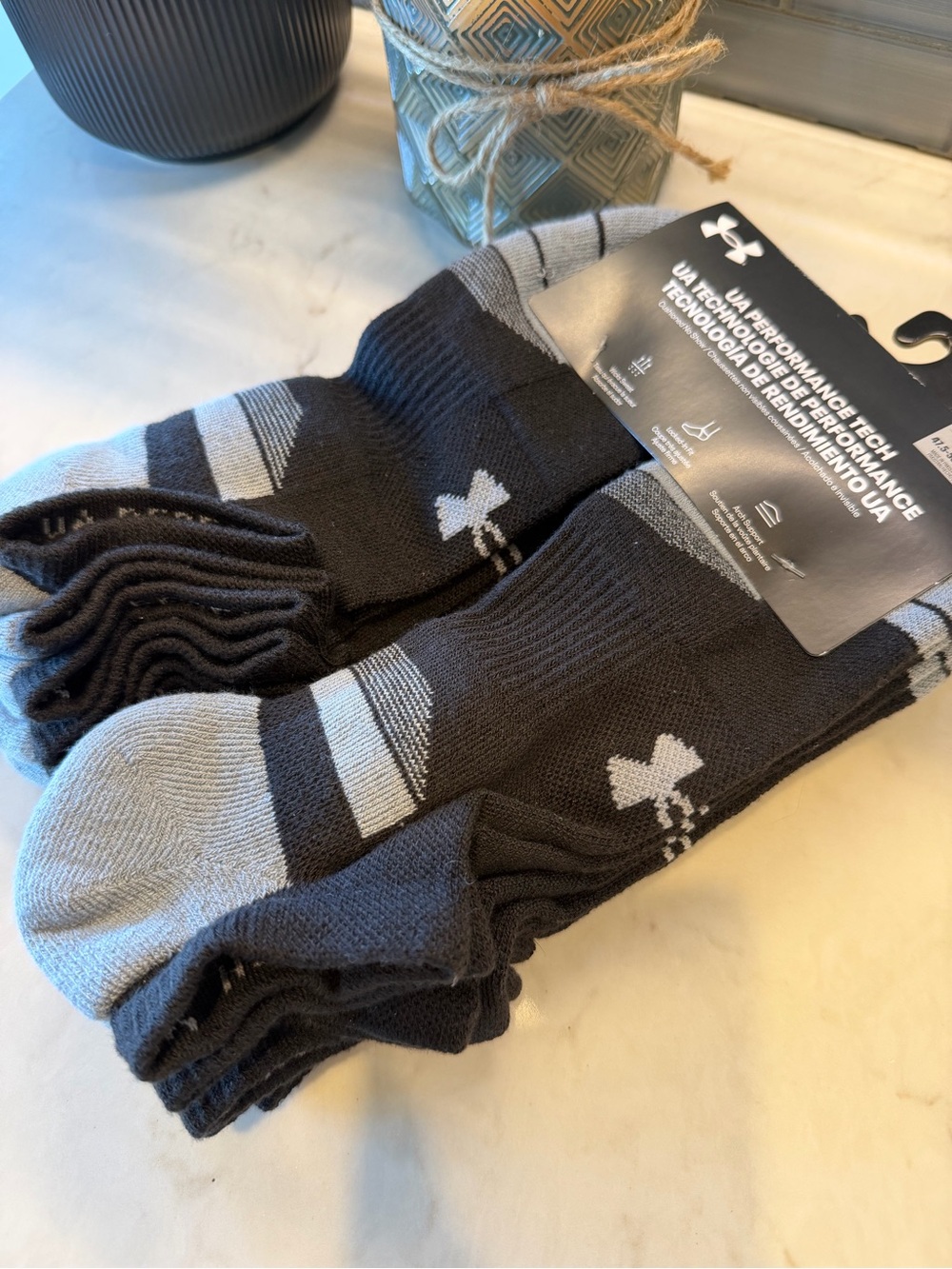 Under Armour Men’s Black and Gray Athletic Crew Socks - Performance Pack
